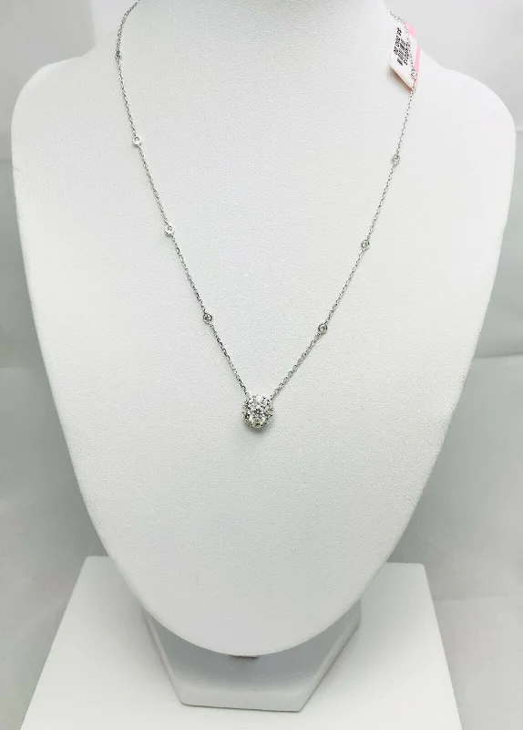 Simple Gold Pendant Necklace For Special Gifts-New! 16" 1.39ctw Natural Diamond 14k White Gold Station Necklace