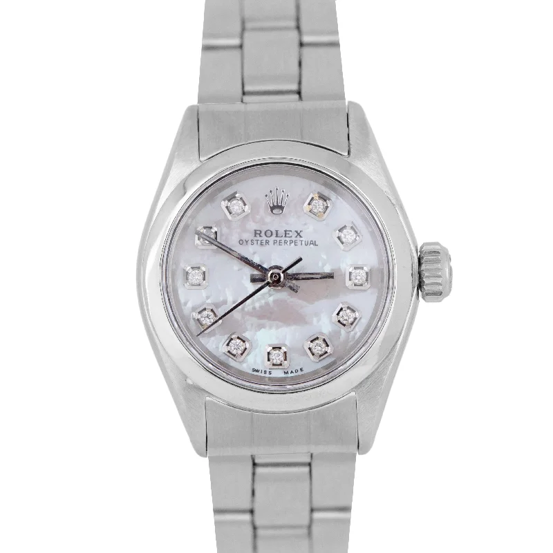 Men’s Stainless Steel Watches-MINT Ladies Rolex Oyster Perpetual MOTHER OF PEARL 24mm Automatic Watch 6618