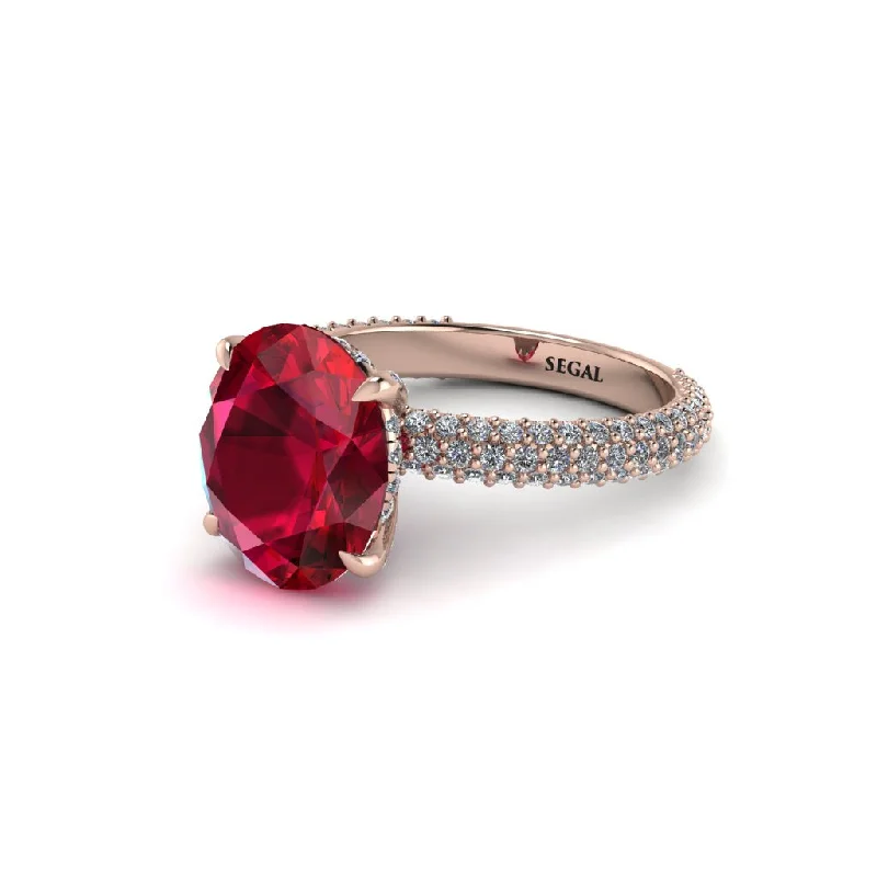 Elegant Wedding Rings For Romantic Brides-Oval Cut Ruby Classic Pave Engagement Ring - Irene No. 11