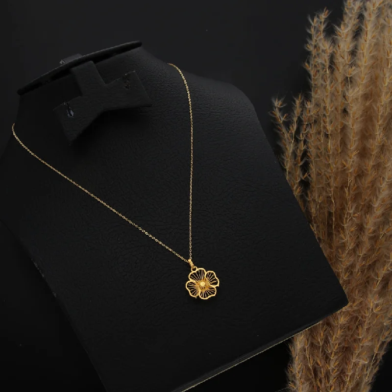 Personalized Gold Necklace For Personalized Jewelry-Gold Necklace (Chain With Hollow Flower Shaped Pendant) 21KT - FKJNKL21KM9806