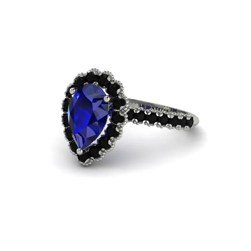 Classic Wedding Rings With Gemstone Details-Halo Pear Sapphire Pave Engagement Ring - Ingrid No. 45