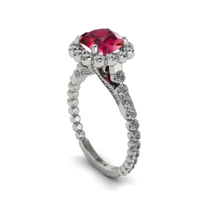 Personalized Wedding Rings For Grooms-Modern Ruby Cushion Cut Engagement Ring - Uma No. 12