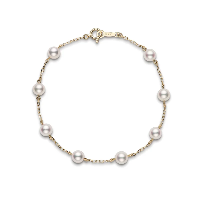 Vintage Inspired Beaded Bracelets-Akoya Cultured Pearl Station Bracelet in Rose Gold