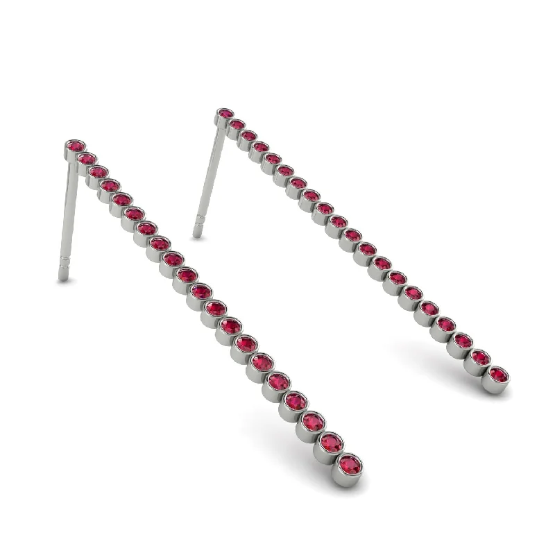 Large Pearl Earrings For Bridesmaids-Stud Long Bezel Ruby Earrings - Salma No. 12