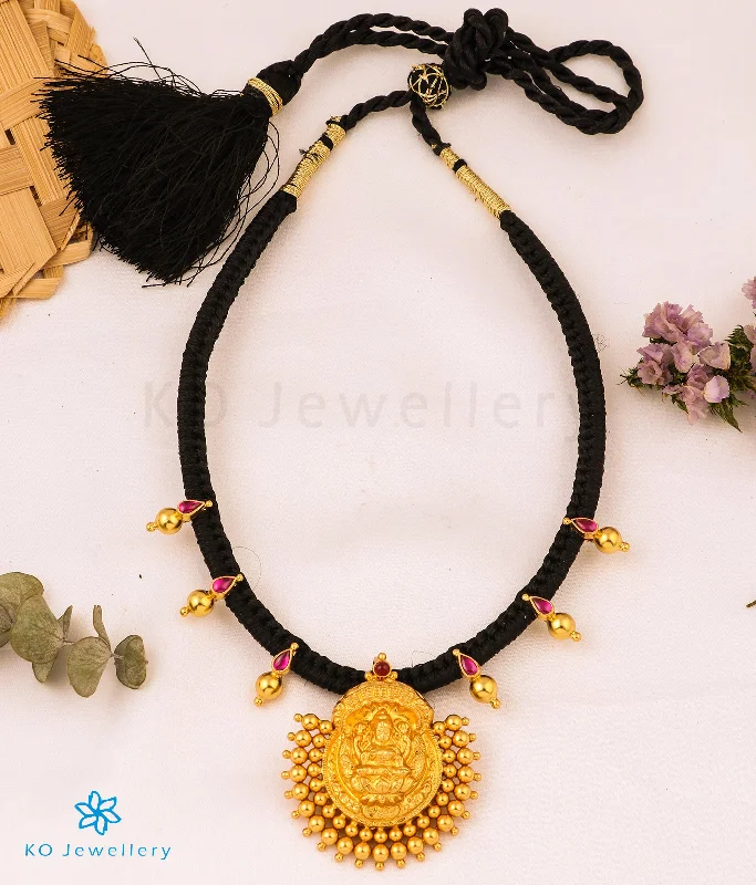 Personalized Crystal Necklace For Gifts-The Avahati Silver Lakshmi Ornate Thread Necklace (Black)