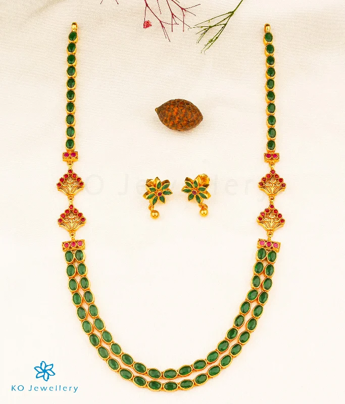 Handcrafted Gemstone Necklace For Special Occasions-The Abhra Silver Layered Necklace (Green)