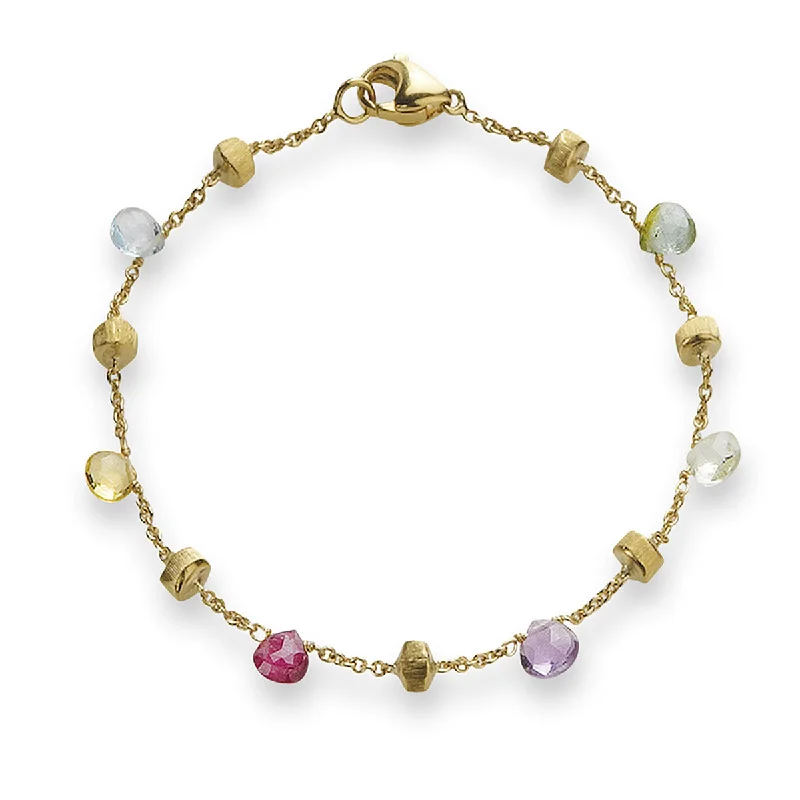 Silver Statement Bracelets For Fashion-18K Yellow Gold Mixed Gemstone Single Strand Bracelet