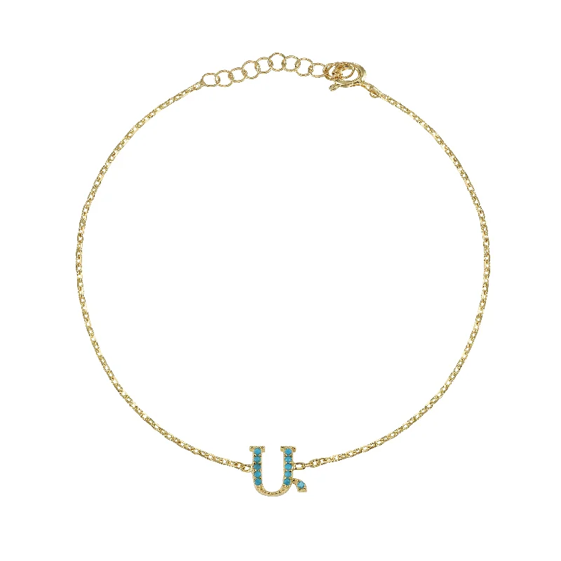 Silver Bracelets With Unique Designs-Armenian Initial Bracelet Gold w/ Turquoise Stones