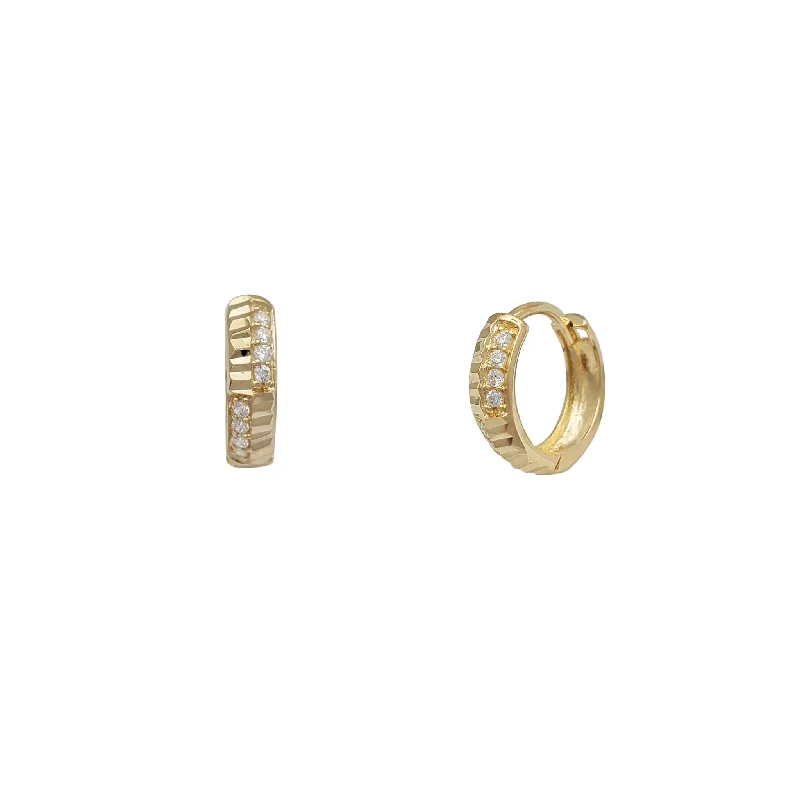 Unique Hoop Earrings For Casual Wear-Zirconia & Fluted-Cuts Huggie Earrings (14K)