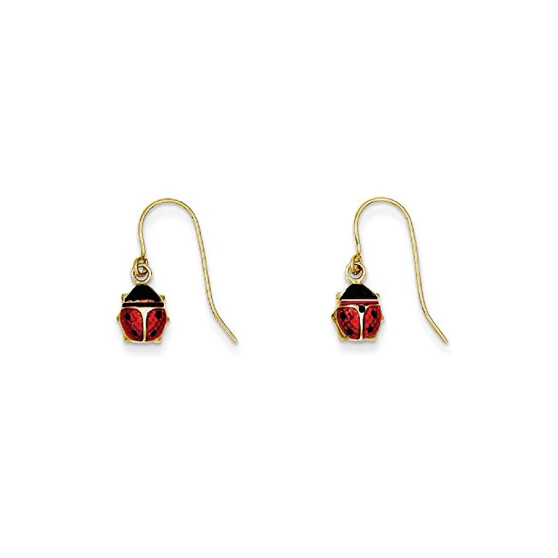 Elegant Earrings For Wedding Guests-Ladybug Hanging Earrings (14K)