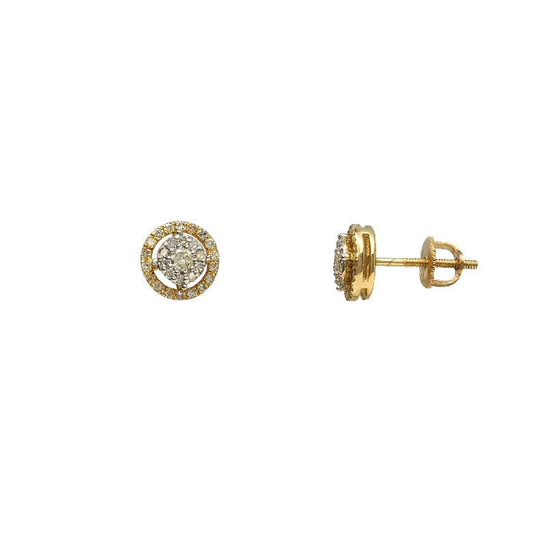 Elegant Earrings With Enamel Designs-Diamond Two-Tone Halo Round Stud Earrings (14K)