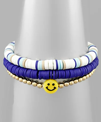 Handmade Gold Earrings For Brides-Rubber & Smile Metal Beads Bracelet - Navy