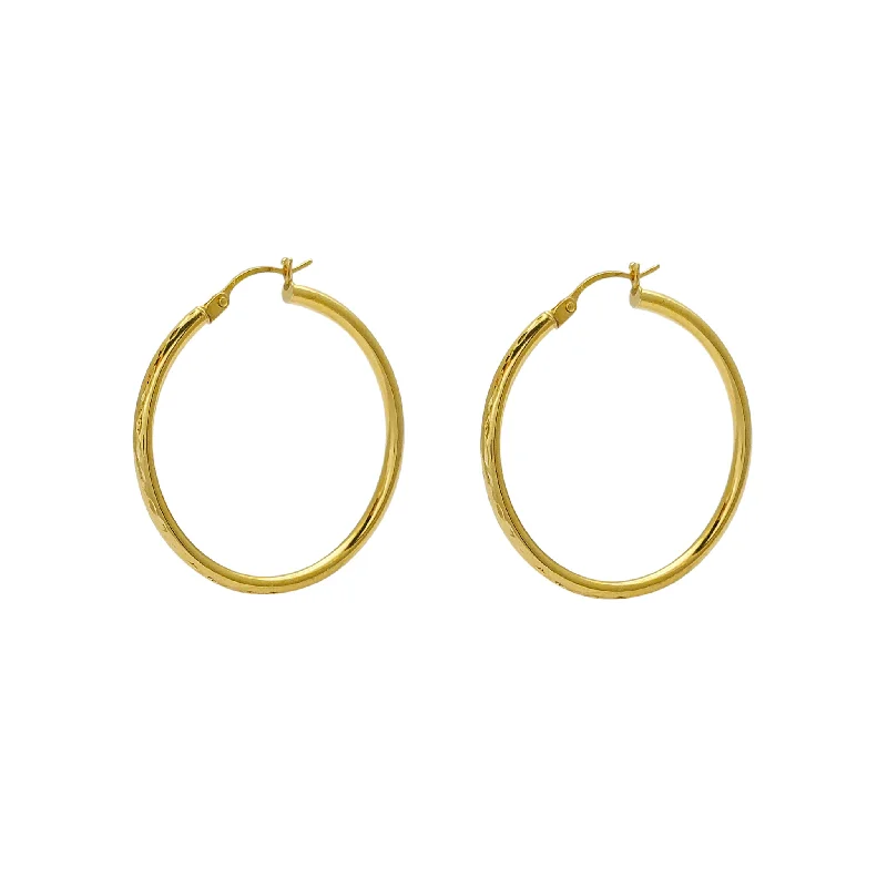 Handcrafted Gemstone Earrings For Special Gifts-Diamond-Cut Hoop Earrings (14K)