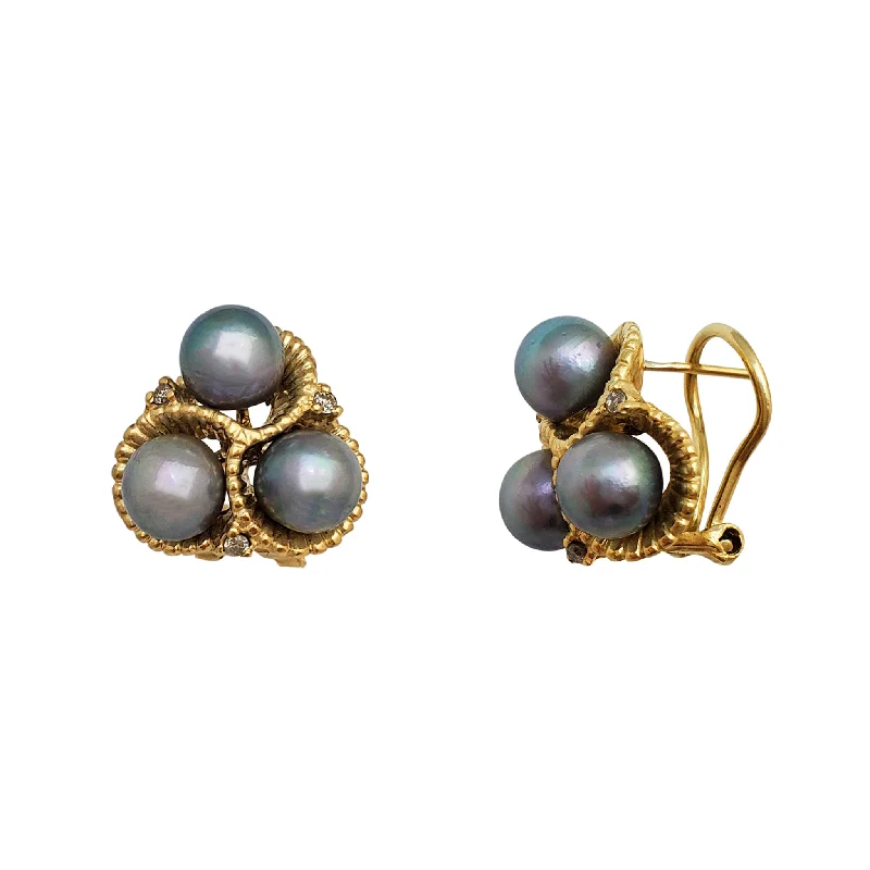 Custom Earrings For Anniversary Celebration-Diamond & South Sea Pearl Omega-Back Earrings (14K)