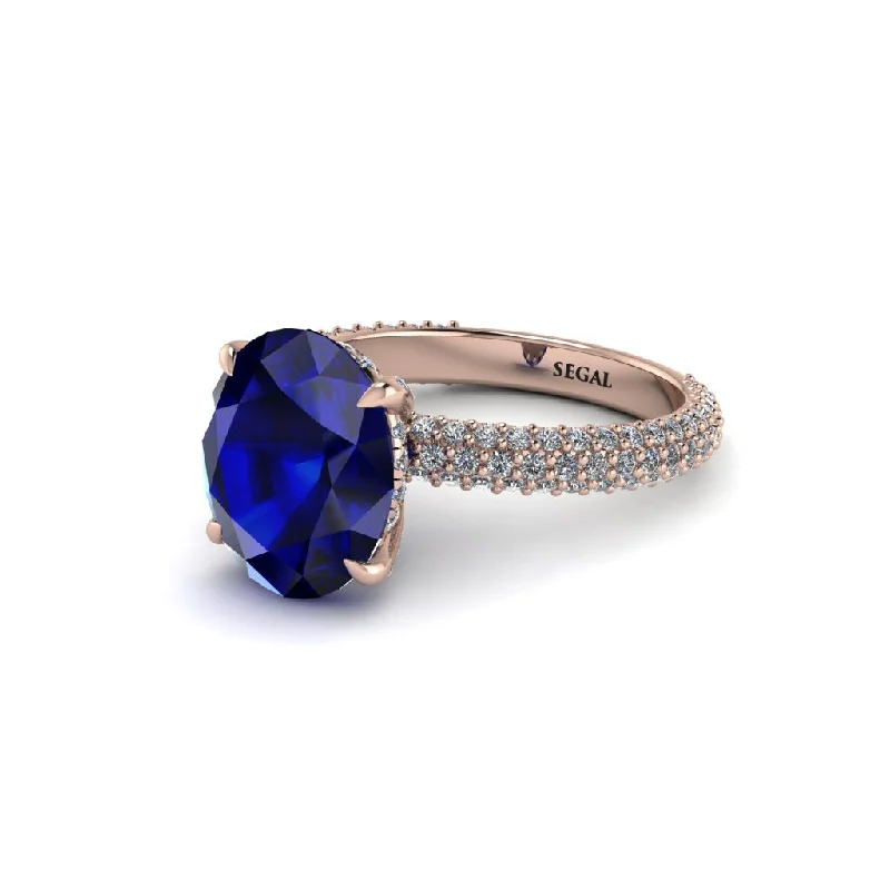 Personalized Custom Wedding Rings For Grooms-Oval Cut Sapphire Classic Pave Engagement Ring - Irene No. 14