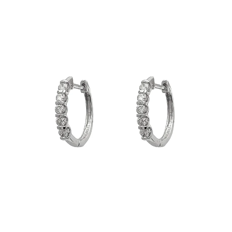 Silver Earrings With Emerald Stones-Diamond White Gold Huggie Earrings (14K)