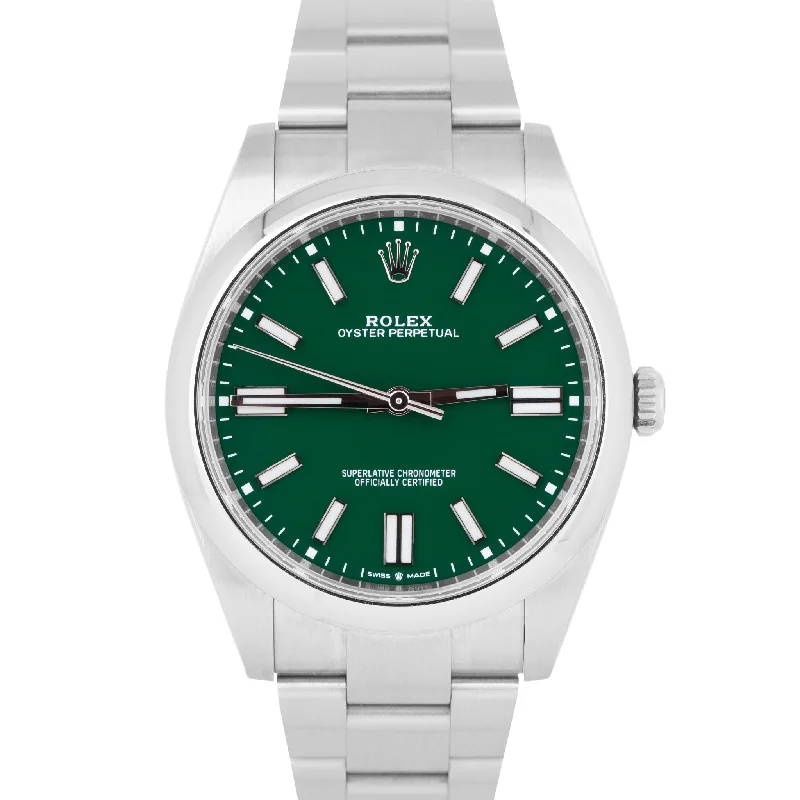 Waterproof Watches For Outdoor Activities-BRAND NEW 2024 PAPERS Rolex Oyster Perpetual 41 GREEN Stainless Watch 124300 BOX