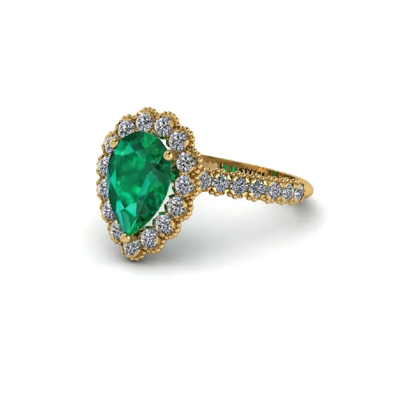 Classic Diamond Rings For Engagement Day-Halo Pear Emerald Pave Engagement Ring - Ingrid No. 4