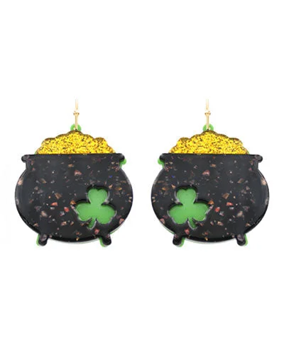 Elegant Gold Earrings For Special Occasions-St. Patrick Pot of Gold Earrings