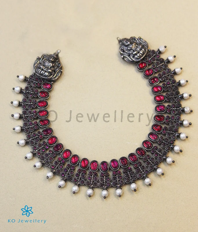 Handcrafted Gold Necklace For Weddings-The Antara Silver Kempu Necklace (Oxidised)