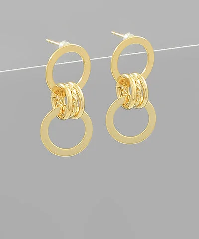 Elegant Long Earrings For Evening Out-Linked Ring Metal Earrings