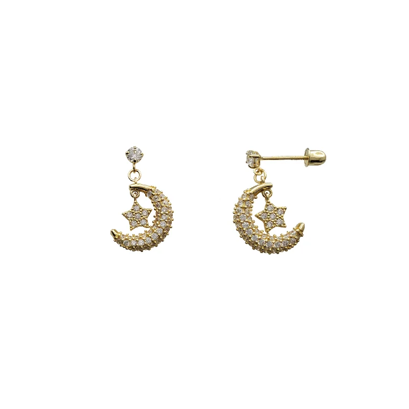 Unique Earrings For Bridesmaids Gifts-Icy Crescent Moon Dangling Earrings (14K)