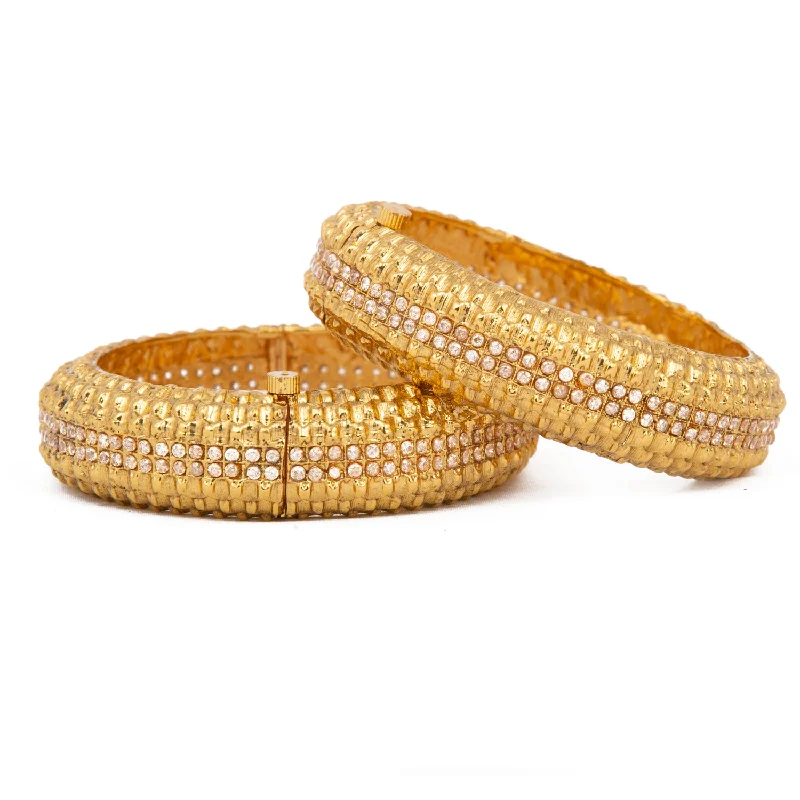 Simple Wedding Bangles For Bridesmaids With Custom Designs-Raddhi Jewels Designer Premium Quality Rajwadi Gold Plated Brass Openable Kada/Bangles Set