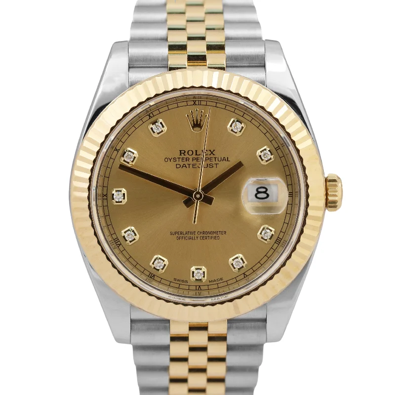 High-End Sports Watches For Men-MINT PAPERS Rolex DateJust 41 CHAMPAGNE DIAMOND 18K Gold 41mm JUBILEE 126333 BOX