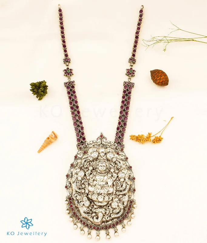 Unique Beaded Necklace For Custom Style-The Bhavini Nakkasi Silver Kempu Lakshmi Necklace