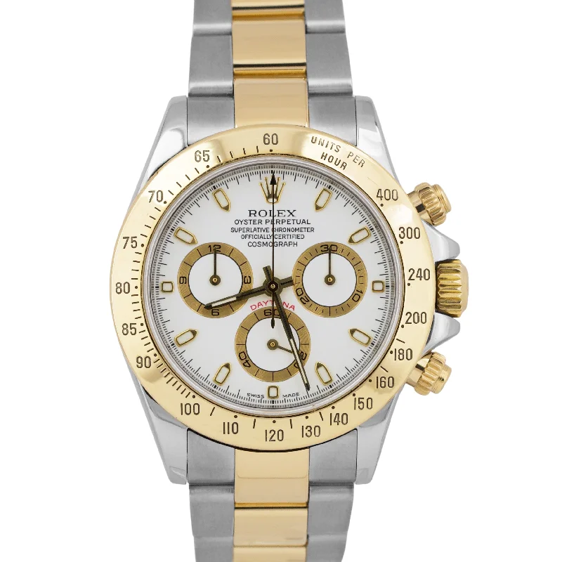 Elegant Watches With Minimalist Design-Rolex Daytona Cosmograph WHITE Two-Tone 18K Yellow Gold Steel Watch 116523