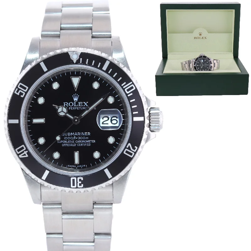 Stylish Watches For Sports Enthusiasts-2008 ENGRAVED REHAUT Rolex Submariner Date 16610 Stainless Steel Black Watch