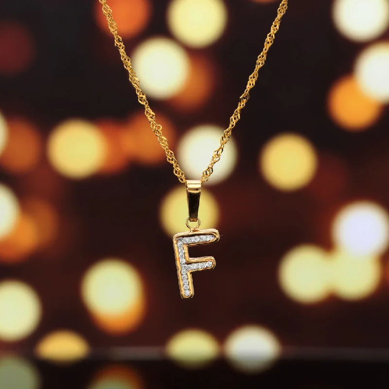 Personalized Chain Necklace For Fashion Lovers-Gold Necklace (Chain with F Shaped Alphabet Letter Pendant) 18KT - FKJNKL18K9412