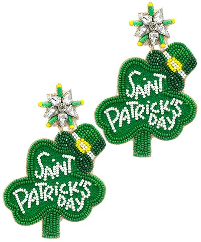 Silver Earrings With Gems For Day Wear-SAINT PATRICK'S DAY Clover Earrings