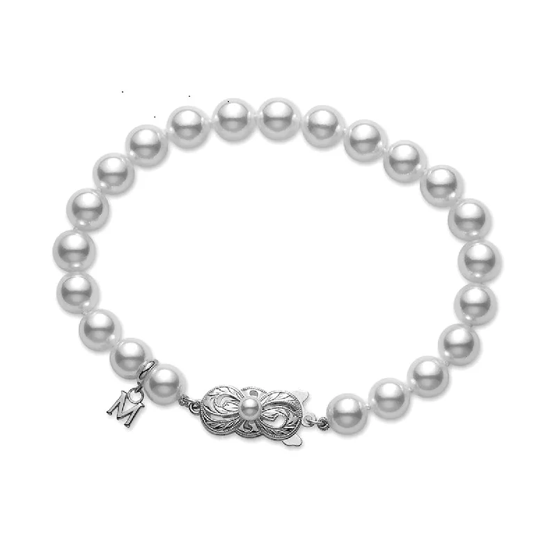 Boho Style Bracelets For Women-Akoya Pearl Strand Bracelet with 18K White Gold