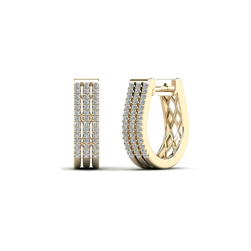 Retro-Inspired Earrings For Vintage Lovers-Diamond Three-Stripes U-Shape Huggie Earrings (14K)