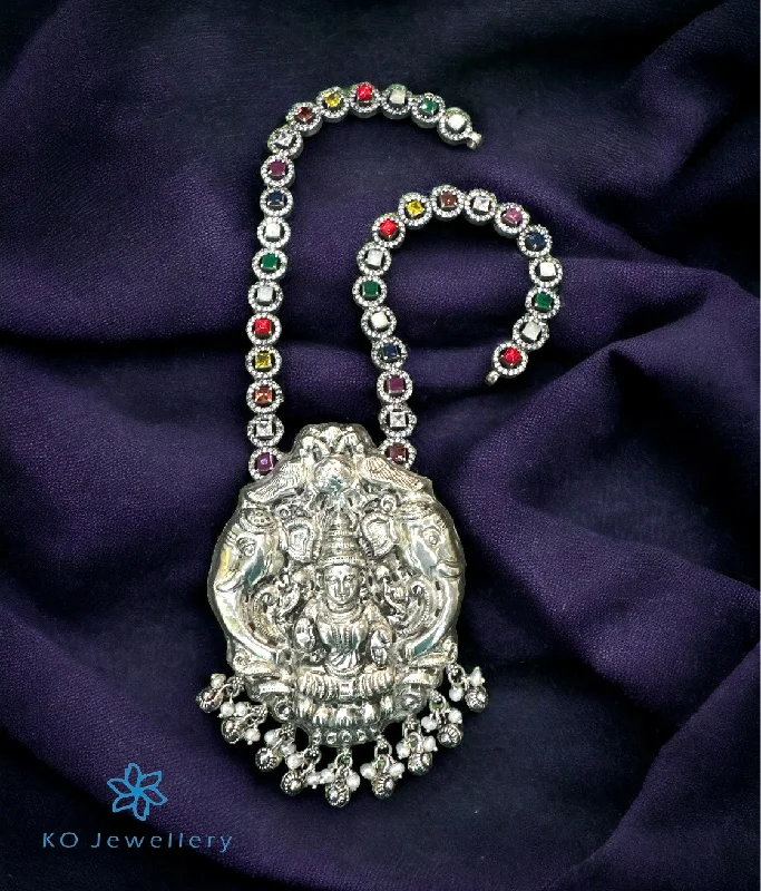 Classic Gold Necklace For Weddings-The GajaLakshmi Silver Navratna Necklace