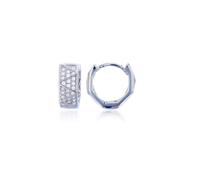 Luxury Pearl Earrings For Formal Events-Zig Zag Pave Huggie Earring (Silver)