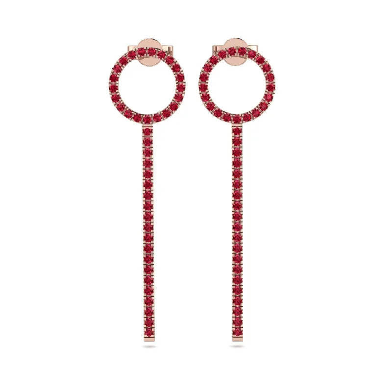 Simple Gold Drop Earrings For Day-to-Day Wear-Hanging Circle Ruby Earrings - Lilah No. 11