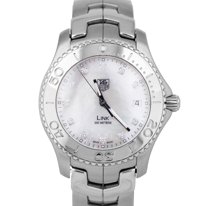 Elegant Watches With Metal Bands-MINT Tag Heuer Link MOP DIAMOND 39mm Stainless Steel WJ1114 Quartz Date Watch