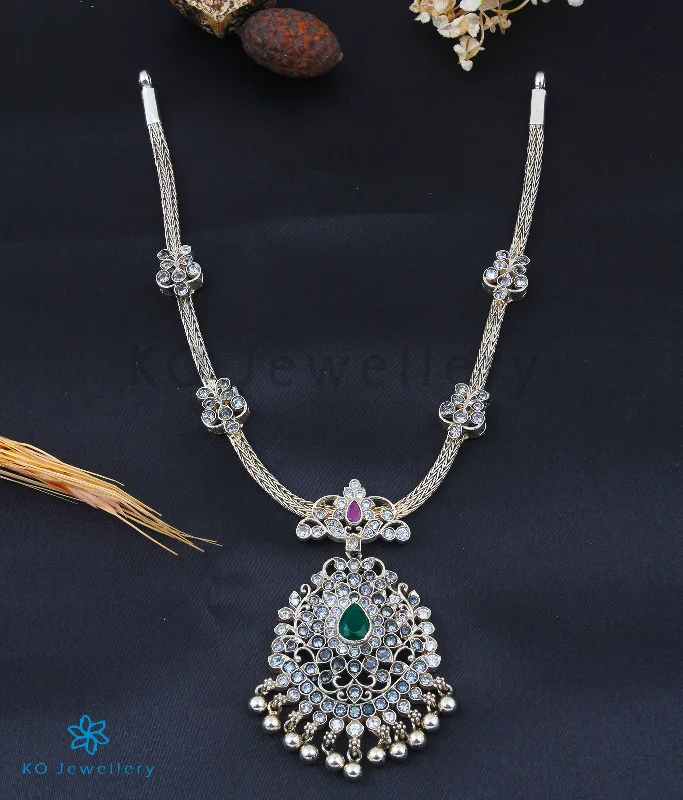 Handcrafted Gold Necklace For Weddings-The Diya Silver Necklace (Oxidised)