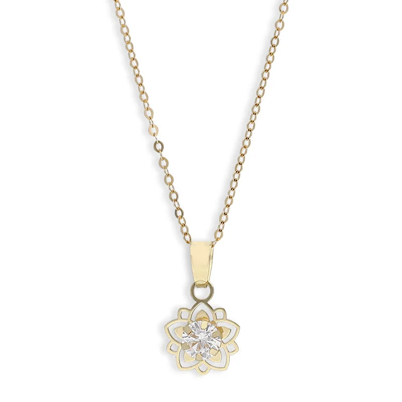 Classic Gemstone Necklace For Wedding Guests-Gold Necklace (Chain with Flower Shaped Pendant) 18KT - FKJNKL18K8834