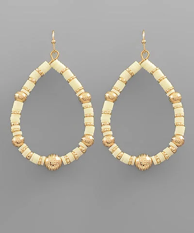 Gold Earrings With Natural Stones For Summer-Heidi Beaded Teardrop Earring Ivory