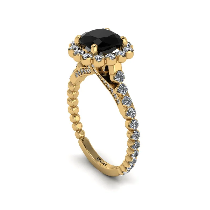 Elegant Gold Rings For Classic Brides-Modern Black Diamond Cushion Cut Engagement Ring - Uma No. 7