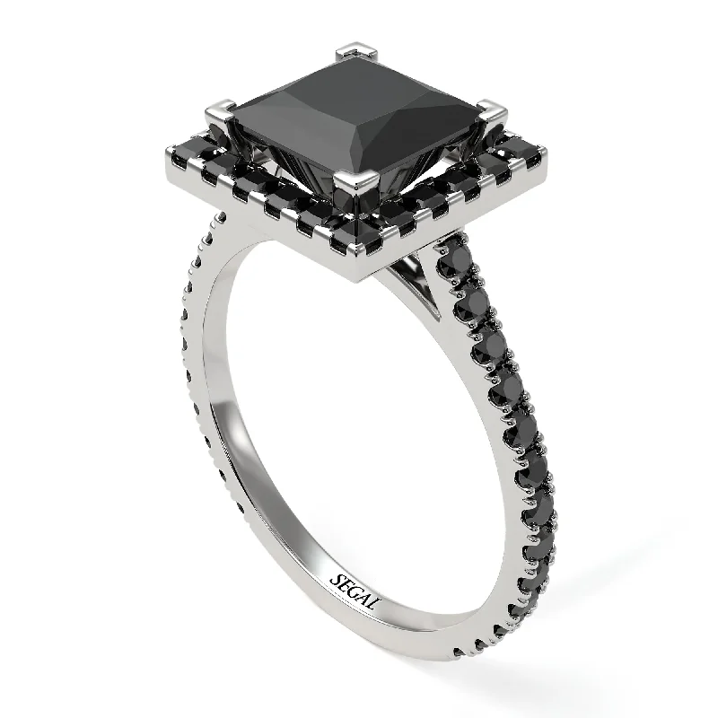 Personalized Custom Rings For Wedding Day-Princess-Cut Floating Halo Black Diamond Engagement Ring - Candice No. 39