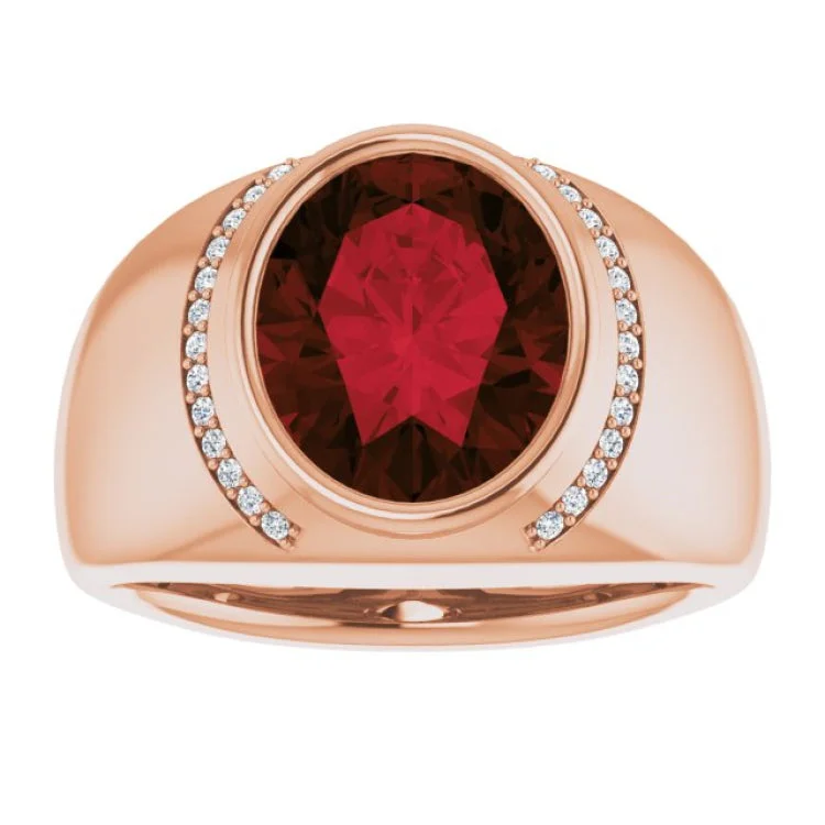 Classic Diamond Rings For Engagement Day-14K Rose Natural Mozambique Garnet & 1/8 CTW Natural Diamond Ring