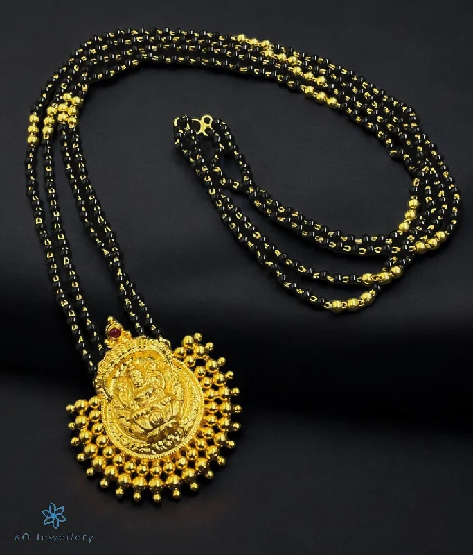 Trendy Crystal Necklace For Formal Events-The Avahati Silver Lakshmi Mangalsutra Necklace