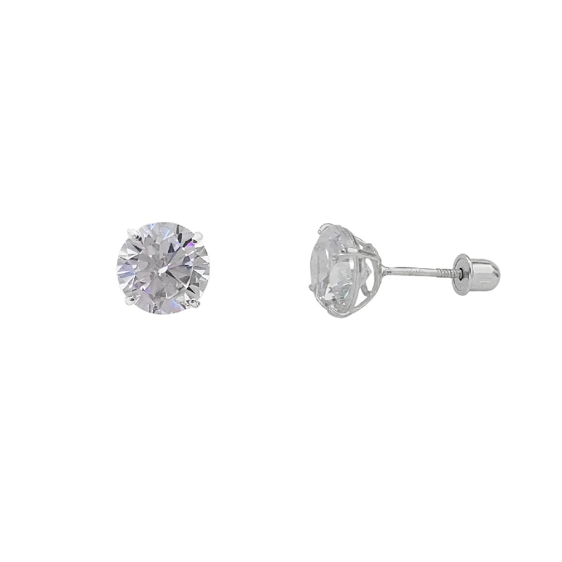 Geometric Earrings For Modern Fashion-[Screw-back] Zirconia Round Solitaire Stud Earrings (14K)