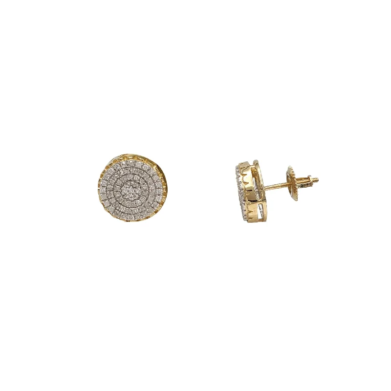 Dainty Gold Earrings For Everyday Use-Diamond Iced-Out Round Stud Earrings (10K)