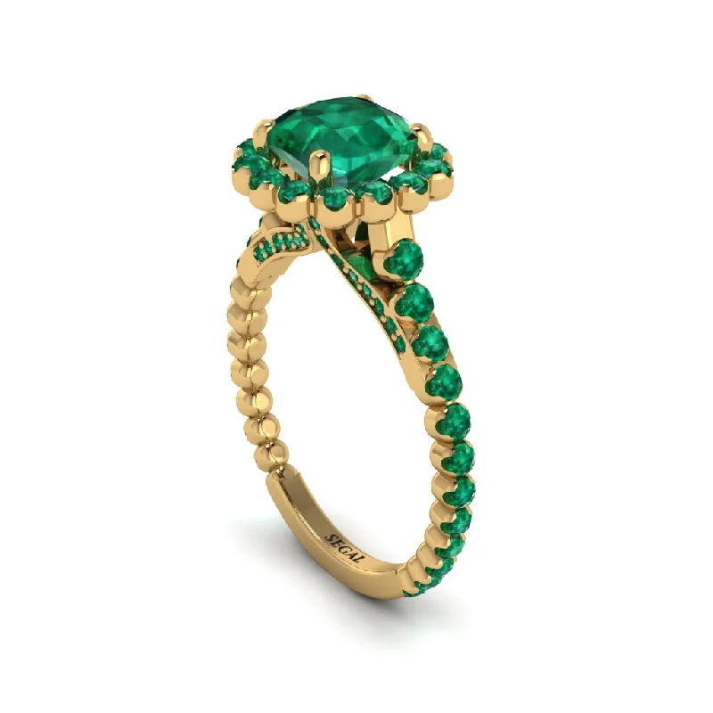 Elegant Engagement Rings With Colored Gemstones-Modern Emerald Cushion Cut Engagement Ring - Uma No. 19