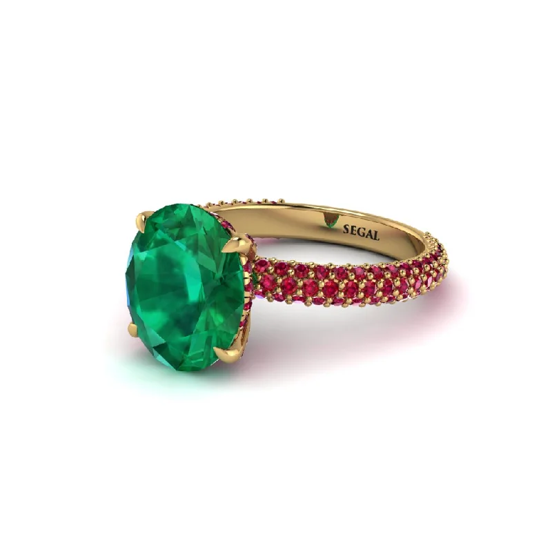 Elegant Wedding Rings For Romantic Brides-Oval Cut Emerald Classic Pave Engagement Ring - Irene No. 49